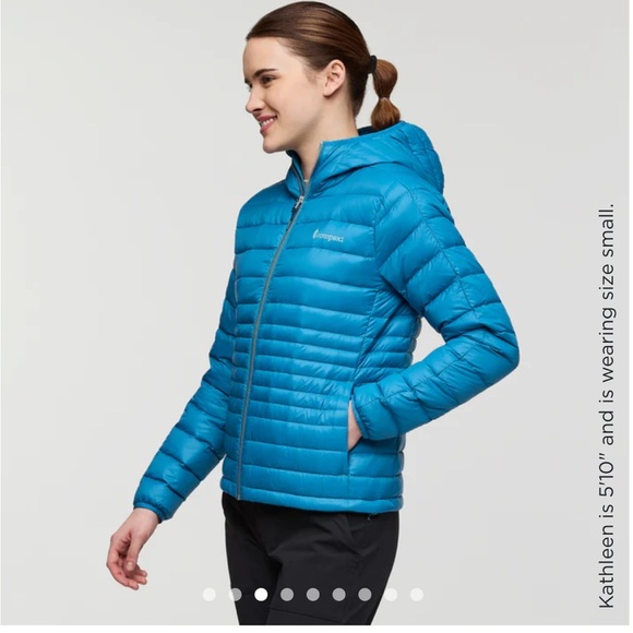 Cotopaxi Women's Large Fuego Hooded Down Jacket Puffer Lake Blue Aqua NWT - Picture 11 of 16